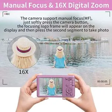 Saneen Digital Camera for Photography, 4K Vlogging Camera for YouTube, 48MP 16X Digital Zoom 2.8” Point and Shoot Camera for Kids, Teens, Beginners, with 32GB SD Card & 2 Rechargeable Batteries -Pink