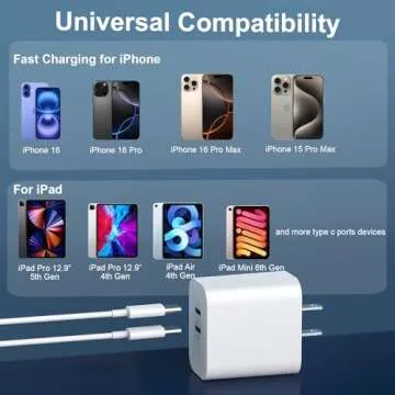 iPhone 16 15 Charger Fast Charging, 20W Dual Port USB C Charger Block with 10FT Long USB C Charging Cable Cord for iPhone 16 Pro Max/16 Pro/16/16 Plus, 15 Pro Max/15 Pro/15,iPad Pro/Air, Android Phone