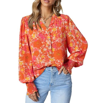 Dokotoo Women's Summer Boho Blouse - Trendy V-Neck Long Sleeve Top