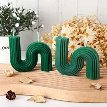 Tondiamo 2 Pcs Valentine's Candles Twist Aesthetic Candles Cool S Shape Minimalist Geometric Shaped Soy Wax Scented Art Decorative Handmade for Wedding Birthday Valentine Gift(Dark Green)