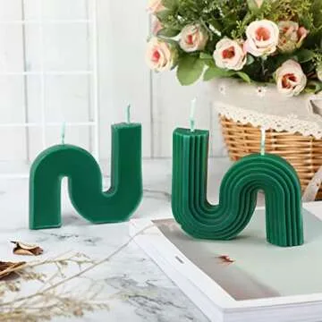 Tondiamo 2 Pcs Valentine's Candles Twist Aesthetic Candles Cool S Shape Minimalist Geometric Shaped Soy Wax Scented Art Decorative Handmade for Wedding Birthday Valentine Gift(Dark Green)