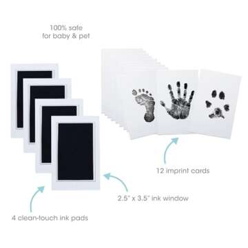 Pearhead 4-Pack Clean-Touch Ink Pad Kit, Mess-Free Inkless Handprint and Footprint Pad with Impressi...