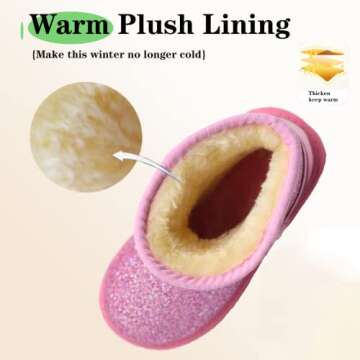 Sugmzox Girl's Boots Kids Glitter Snow Boots Durability Slip Resistant Outdoor Ankle Boots(Toddler/Little Kids) pink size 13