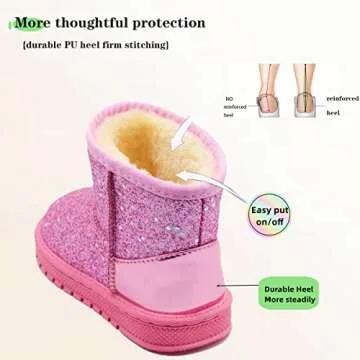 Sugmzox Girl's Boots Kids Glitter Snow Boots Durability Slip Resistant Outdoor Ankle Boots(Toddler/Little Kids) pink size 13