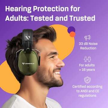 Vanderfields Hearing Protection Ear Muffs for Noise Reduction, 33dB Certified, Noise Cancelling Safe...