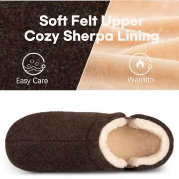 LongBay Men's Warm Wool Felt Slippers with Memory Foam