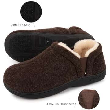 LongBay Men's Warm Wool Felt Slippers with Memory Foam