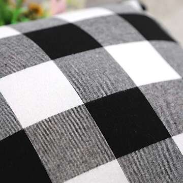 4TH Emotion Set of 2 Fall Farmhouse Buffalo Check Plaid Throw Pillow Covers with Pompoms Cushion Case Polyester for Sofa Black and White, 18 x 18 Inches