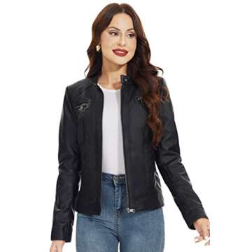 Fahsyee Women's Faux Leather Jacket - Versatile and Stylish Zip Up Moto Coat