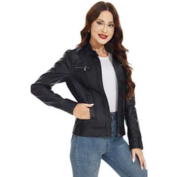 Fahsyee Women’s Faux Leather Jacket - Stylish Motorcycle Look