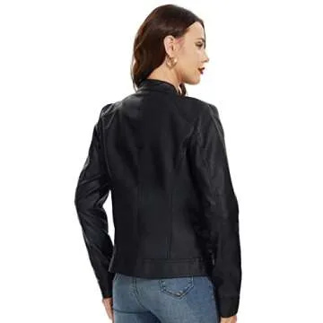 Fahsyee Women’s Faux Leather Jacket - Stylish Motorcycle Look