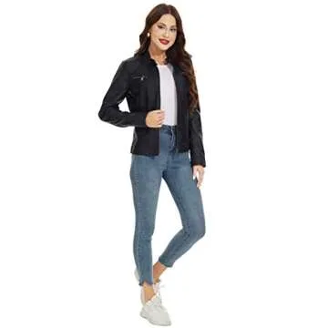 Fahsyee Women’s Faux Leather Jacket - Stylish Motorcycle Look