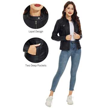 Fahsyee Women’s Faux Leather Jacket - Stylish Motorcycle Look