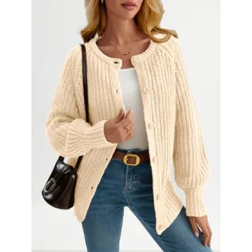 LILLUSORY Chunky Cardigan Sweaters for Women Cable Knit Cardigans Ladies Trendy Sweater Jackets Oversized Cashmere 2024 Fall Long Coat Cute Outfits Fashion Winter Clothes Apricot L