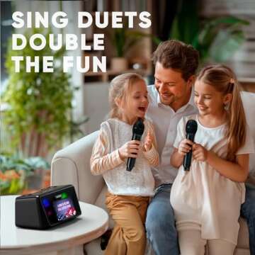 MASINGO Karaoke Machine for Adults and Kids with 2 Wireless Microphones, Portable Bluetooth Singing Speaker, Colorful LED Lights, PA System, Lyrics Display Phone Holder, and TV Cable. Presto G2 Black