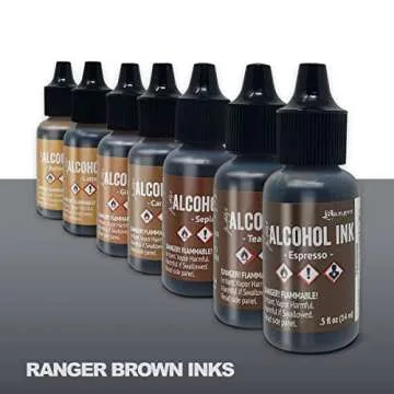 Tim Holtz Brown Alcohol Inks – 7-Pack Shades of Brown with Blending Tools