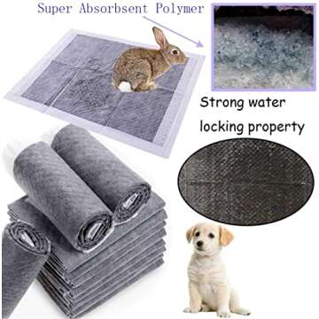 kathson Rabbit Pee Pads Disposable Cage Liners 40PCS All Absorb Black Carbon Odor Control Bunny Training Accessories with Quick-Dry Surface for Puppy Guinea Pig Kitten Hedgehog Small Animals