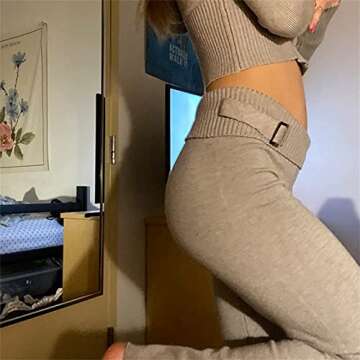 Yuemengxuan Women 2 Piece Floral Sets Y2k Long Sleeve Crop Tops Skinny Tee Shirt High Waist Shorts Outfits Loungewear (Long Grey, L)