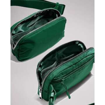 YOSHUYUKI Cross Body Fanny Packs for Women Men Fashion Waist Bag Pouch Nylon Small Travel Crossbody Bags Mini Purse Everywhere Belt Bag Bum Bag for Workout Running Hiking Everglade Green