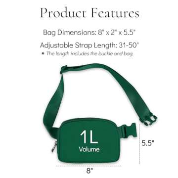 YOSHUYUKI Cross Body Fanny Packs for Women Men Fashion Waist Bag Pouch Nylon Small Travel Crossbody Bags Mini Purse Everywhere Belt Bag Bum Bag for Workout Running Hiking Everglade Green