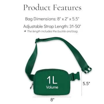 YOSHUYUKI Cross Body Fanny Packs for Women Men Fashion Waist Bag Pouch Nylon Small Travel Crossbody Bags Mini Purse Everywhere Belt Bag Bum Bag for Workout Running Hiking Everglade Green