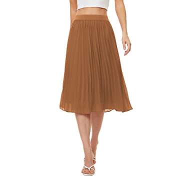 Stylish Womens High Waist Chiffon Pleated Midi Skirt