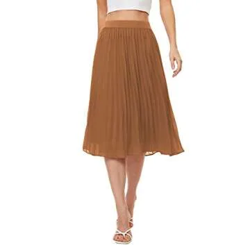 Stylish Womens High Waist Chiffon Pleated Midi Skirt