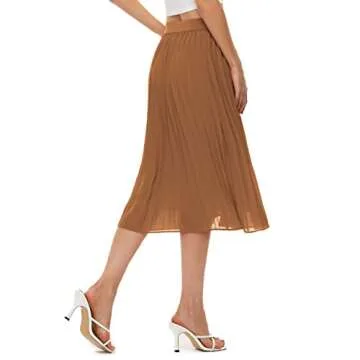 Stylish Womens High Waist Chiffon Pleated Midi Skirt