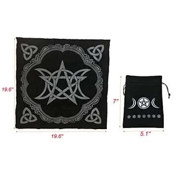 Altar Cloth, High-Grade Thick Velvet Fabric Triple Moon Pentagram Tarot Cloth, Use for Wiccan Witchc...