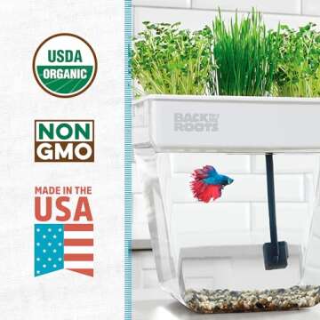 Back to the Roots Indoor Aquaponic Garden - 3 Gallon Self Watering, Mess-Free Planter and Self-Cleaning Fishtank for Herbs, Microgreens, Bamboo, Succulents, and Houseplants, support Fish