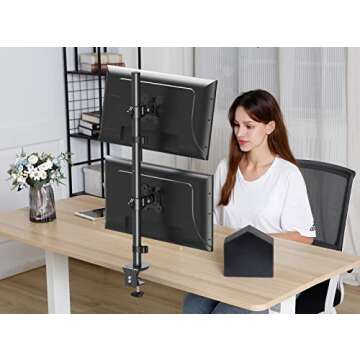 MOUNT PRO Vertical Dual Monitor Stand, Stacked Monitor Mount for 2 Monitors Up to 32 inches, Computer Monitor Arm with Swivel, Tilt, Height Adjustable, Each Monitor Desk Mount Holds up to 17.6 lbs