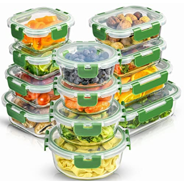 JoyJolt JoyFul 24pc Borosilicate Glass Storage Containers with Lids. 12 Airtight, Freezer Safe Food ...