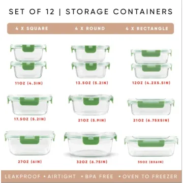 JoyJolt JoyFul 24pc Borosilicate Glass Storage Containers with Lids. 12 Airtight, Freezer Safe Food Storage Containers, Pantry Kitchen Storage Containers, Glass Meal Prep Container for Lunch