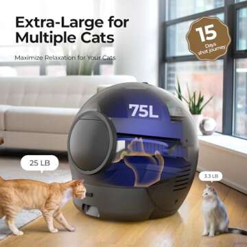 Cawypety S2 Self-Cleaning Cat Litter Box, Extra Large Automatic Cat Litter Box with APP Control, Safe Alert, Smart Health Monitor for Multiple Cats