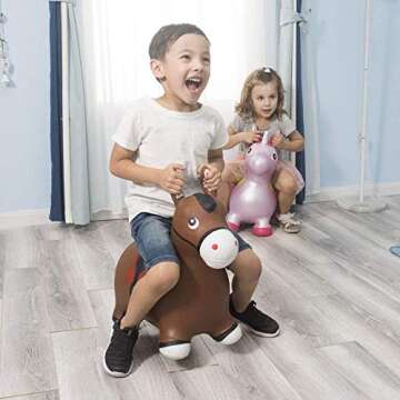 INPANY Bouncy Horse Hopper Toys, Toddlers Bouncing Farm Animals, Inflatable Jumping Hopping Horse, Ride on Rubber Bouncer for Kids, Outdoor Indoor Cool Birthday Gifts for 2 3 4 Year Old Girl Boy