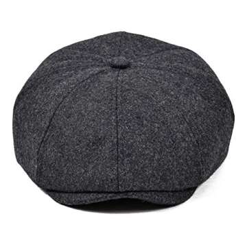 VOBOOM Men Wool Blend 8 Panel Newsboy Cap Herringbone Cabbie Flat Tweed Hat (Grey)