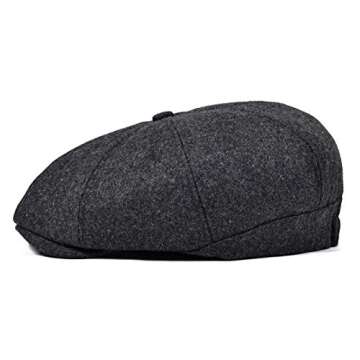 VOBOOM Men Wool Blend 8 Panel Newsboy Cap Herringbone Cabbie Flat Tweed Hat (Grey)