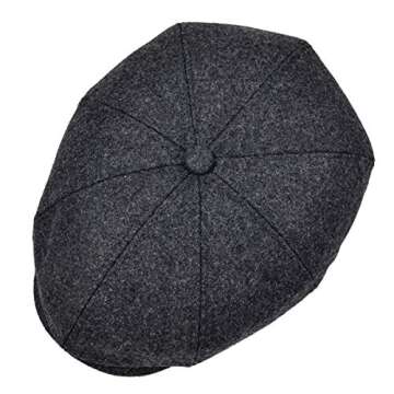 VOBOOM Men Wool Blend 8 Panel Newsboy Cap Herringbone Cabbie Flat Tweed Hat (Grey)