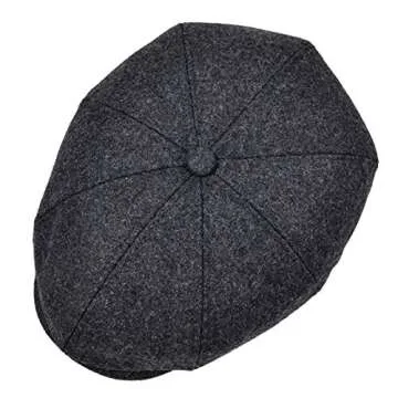 VOBOOM Men Wool Blend 8 Panel Newsboy Cap Herringbone Cabbie Flat Tweed Hat (Grey)