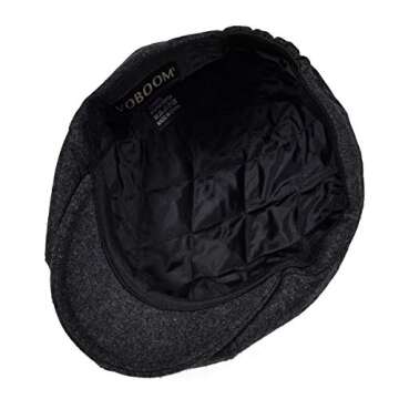 VOBOOM Men Wool Blend 8 Panel Newsboy Cap Herringbone Cabbie Flat Tweed Hat (Grey)