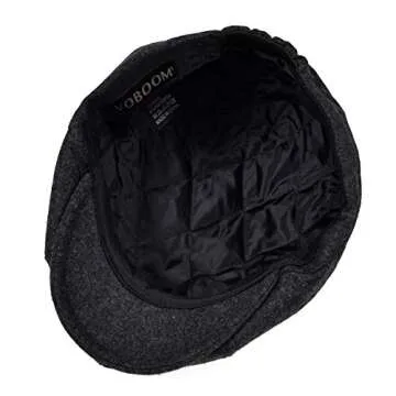 VOBOOM Men Wool Blend 8 Panel Newsboy Cap Herringbone Cabbie Flat Tweed Hat (Grey)
