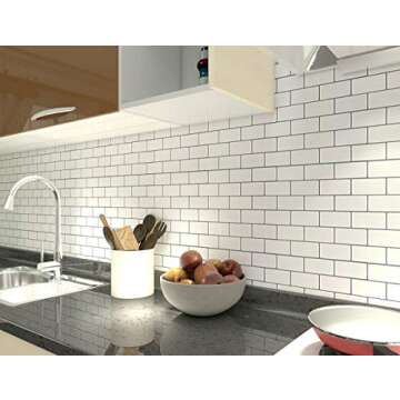 Art3d 10-Sheet Peel and Stick Backsplash, 12 in. x 12 in. Subway 3D Wall Panels, Mono White with Gray Grout