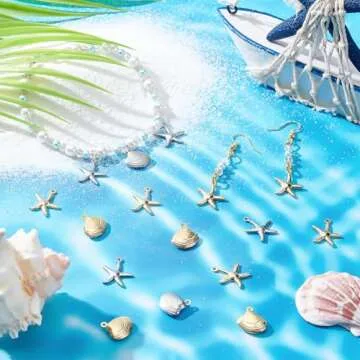 PH PandaHall 4 Styles Starfish Shell Charms, 40pcs Sea Scallop Metal Charms Pendants Ocean Seashell Dangle Charms Beads for Beach Summer Hawaii Earring Necklace Bracelet Jewelry Making