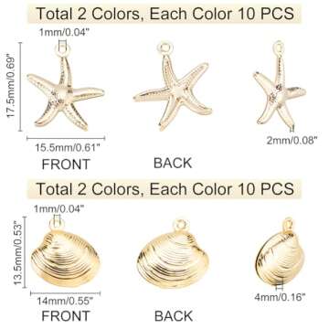 PH PandaHall 4 Styles Starfish Shell Charms, 40pcs Sea Scallop Metal Charms Pendants Ocean Seashell Dangle Charms Beads for Beach Summer Hawaii Earring Necklace Bracelet Jewelry Making