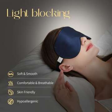 ZIMASILK 100% Natural Silk Sleep Mask - Adjustable & Ergonomic Eye Mask for Sleep, Navy Blue