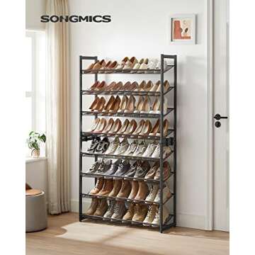 SONGMICS Shoe Rack, 8-Tier Shoe Organizer, Metal Shoe Storage for Garage, Set of 2, 4-Tier Stackable...