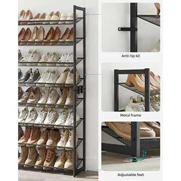SONGMICS 8-Tier Shoe Rack - Customizable Metal Organizer
