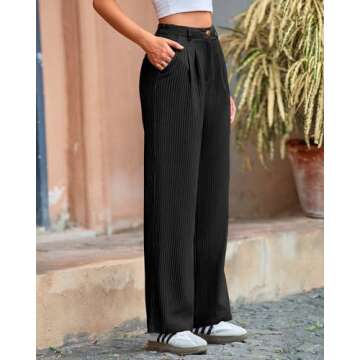 BTFBM Women Striped Dress Pants 2025 Spring Business Casual Outfits Wide Leg Long Palazzo Pants Work Office Trousers(Black, 18)