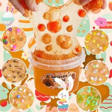 Brown Slime Kit, Clear Slime Bucket with Pumpkin Slime Clay & Turkey Slime Add-ins, Slime Party Favo...