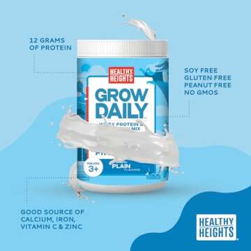 Healthy Heights Grow Daily Kids Protein Drink Mix (Plain) - High Protein Shake for Kids 3+
